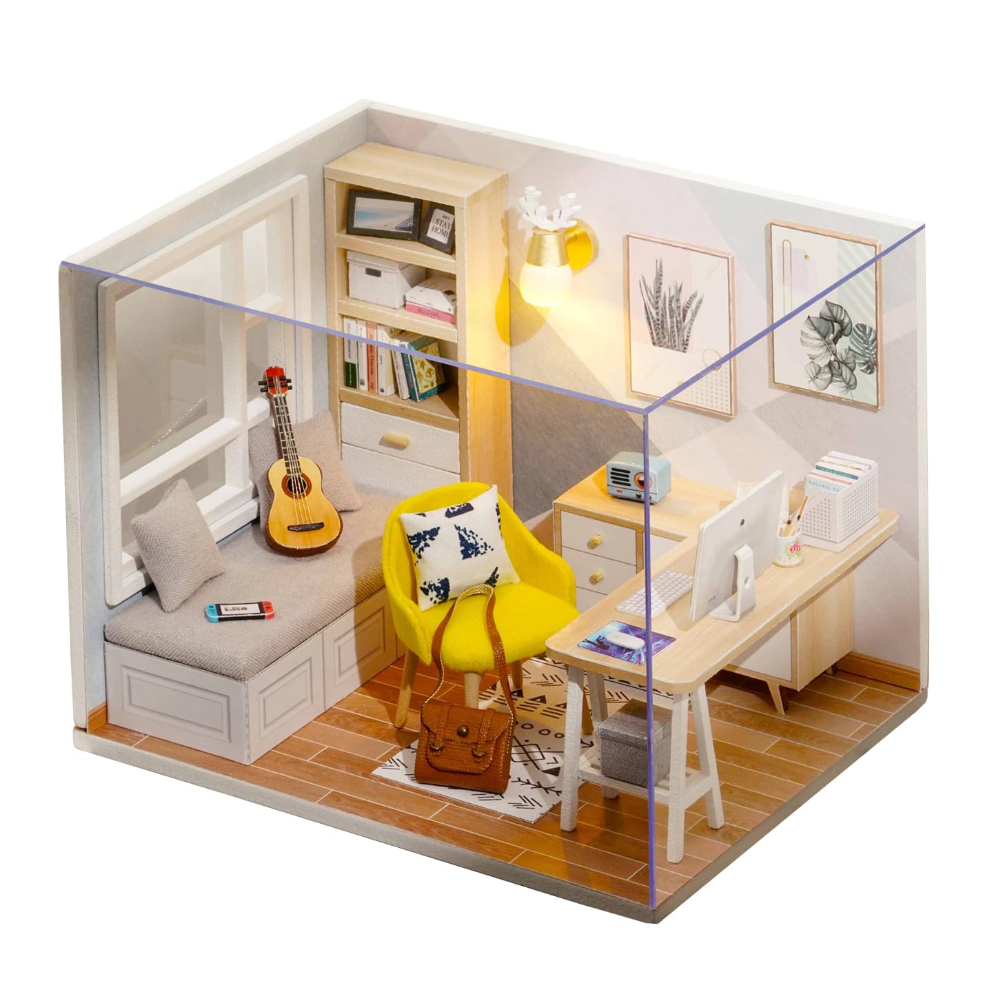 

CUTEROOM Wooden Scale Miniature DIY Color Handmade by Yoko Features LED Lights and Acrylic Dustproof Cover Dollhouse, 1/32 Decoration, Detailed