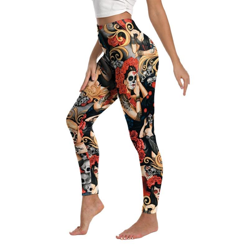 Halloween Women's Leggings Day of the Dead Skull Head Digital Printed Pants Sports Yoga Leggings Women