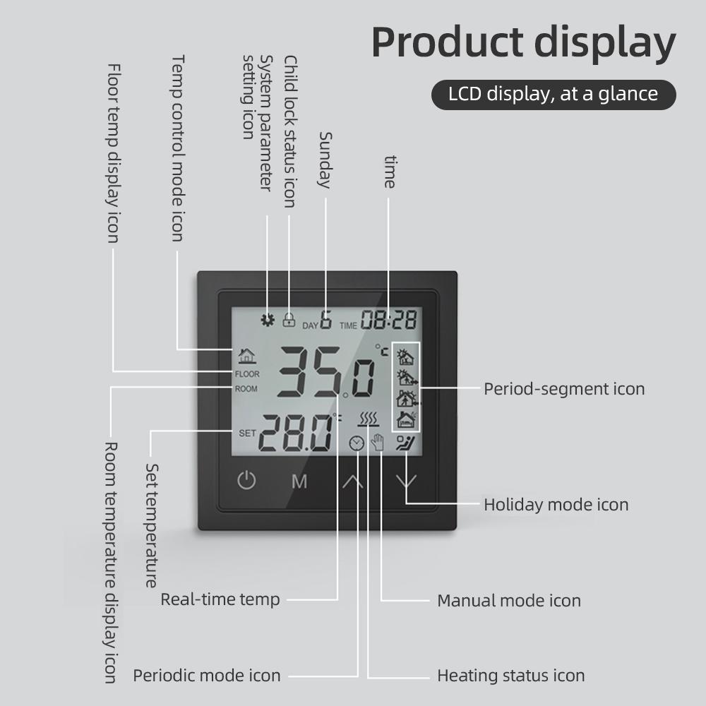 Termostat Digital Controler Inteligent de Temperatură 16A Controler Electric pentru Încălzire în Pardoseală Monitor în Timp Real pentru Uz Casnic Birou
