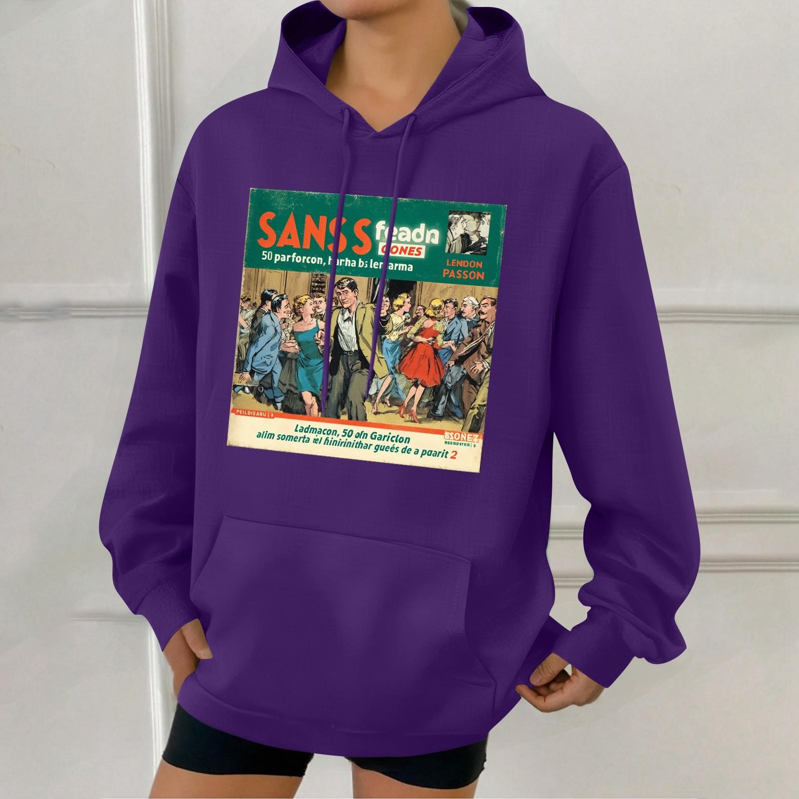 

Women s Fashion Retro Printed Casual Hooded Sweatshirt With Pockets L