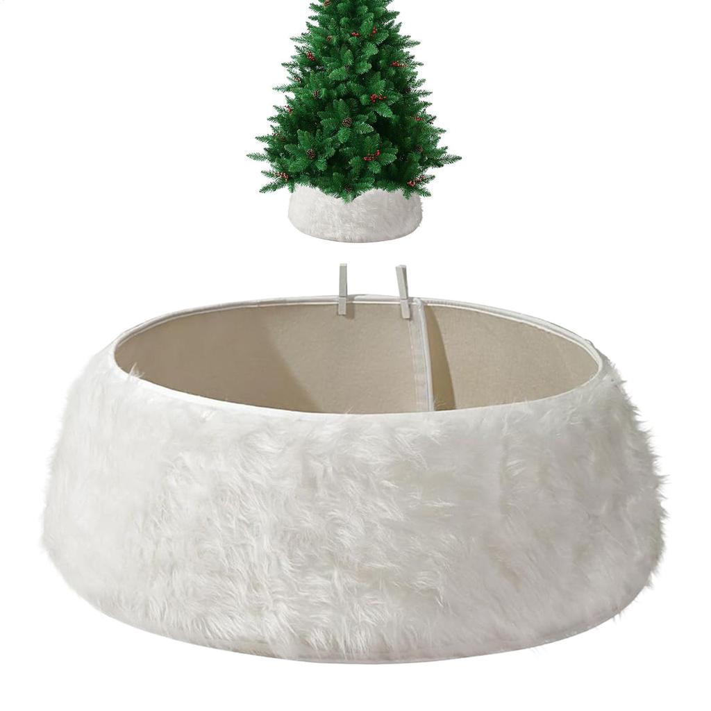 Christmas Tree Base Collar Artificial White Luxurious Plush Christmas Tree Collar Bow Blanket Adjustable Tree Skirt Decor