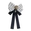 Elegant Rhinestones Plaids Ribbon Bowtie with Pin Pre Tied Adjustable Preppy Bowknot Necktie for Fashionable Women Ties