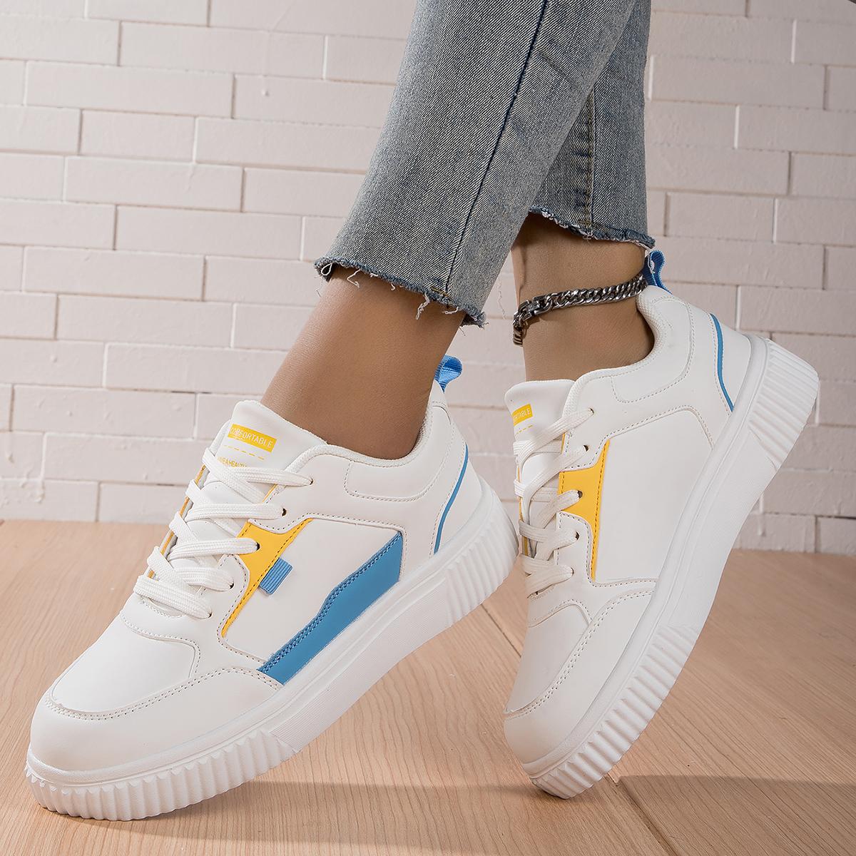 

Белая обувь, женская спортивная обувь из искусственной кожи, кроссовки на плоской подошве, большие размеры 35-42 36 синий/белый