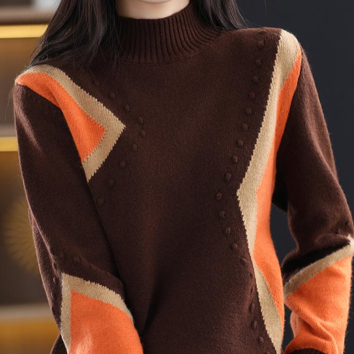 Half High Neck Sweater Women's Autumn and Winter Red Casual Knit Sweater Dragon Long Sleeved Warm Pullover Sweater