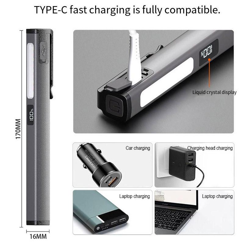 3 Light Source Flashlight Rechargeable Medical Pocket Penlight Magnetic Work Lighting Repair Medical Warning Pen Lamp with Clip
