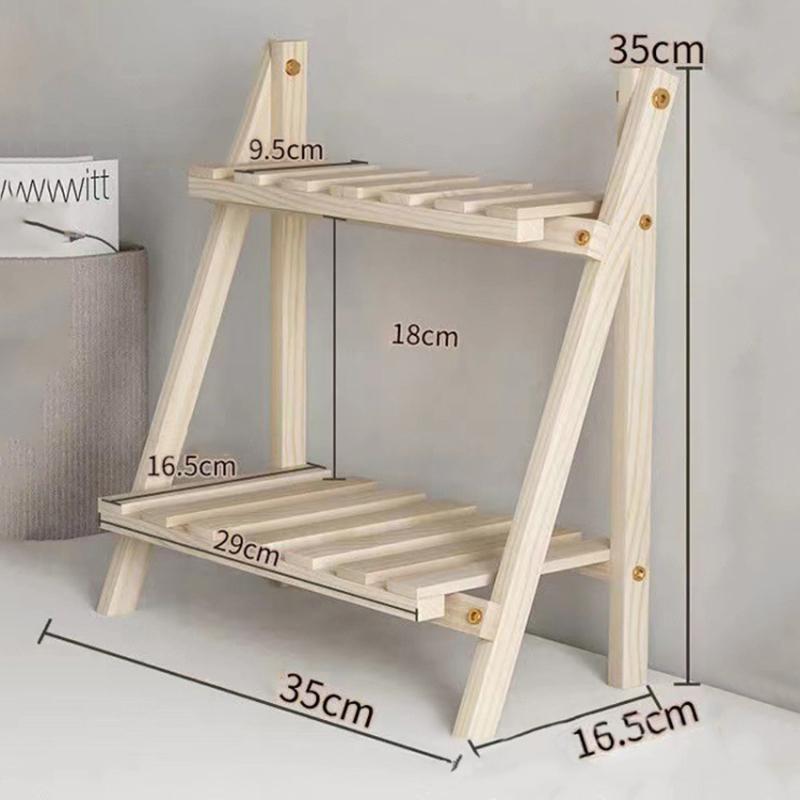 Multi-function Double Layer Flower Pot Storage Rack Foldable Wooden Shelf