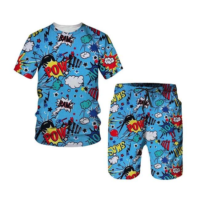 

Мужская футболка с забавным 3D принтом и шорты, летняя мужская спортивная одежда, комплект из 2 предметов, футболка в стиле хип-хоп, уличная мужская одежда XL