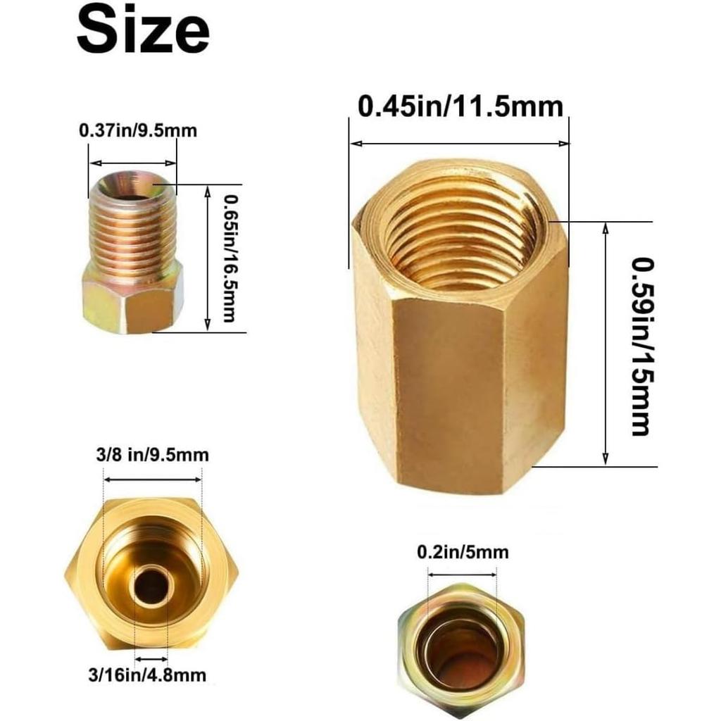 3/16 Brake Line Fittings - Premium 3/8' - 24 Threads Brake Fittings Assortment for 3/16' Brake Line Tube (6 Unions, 12 Nuts) 18 PCS