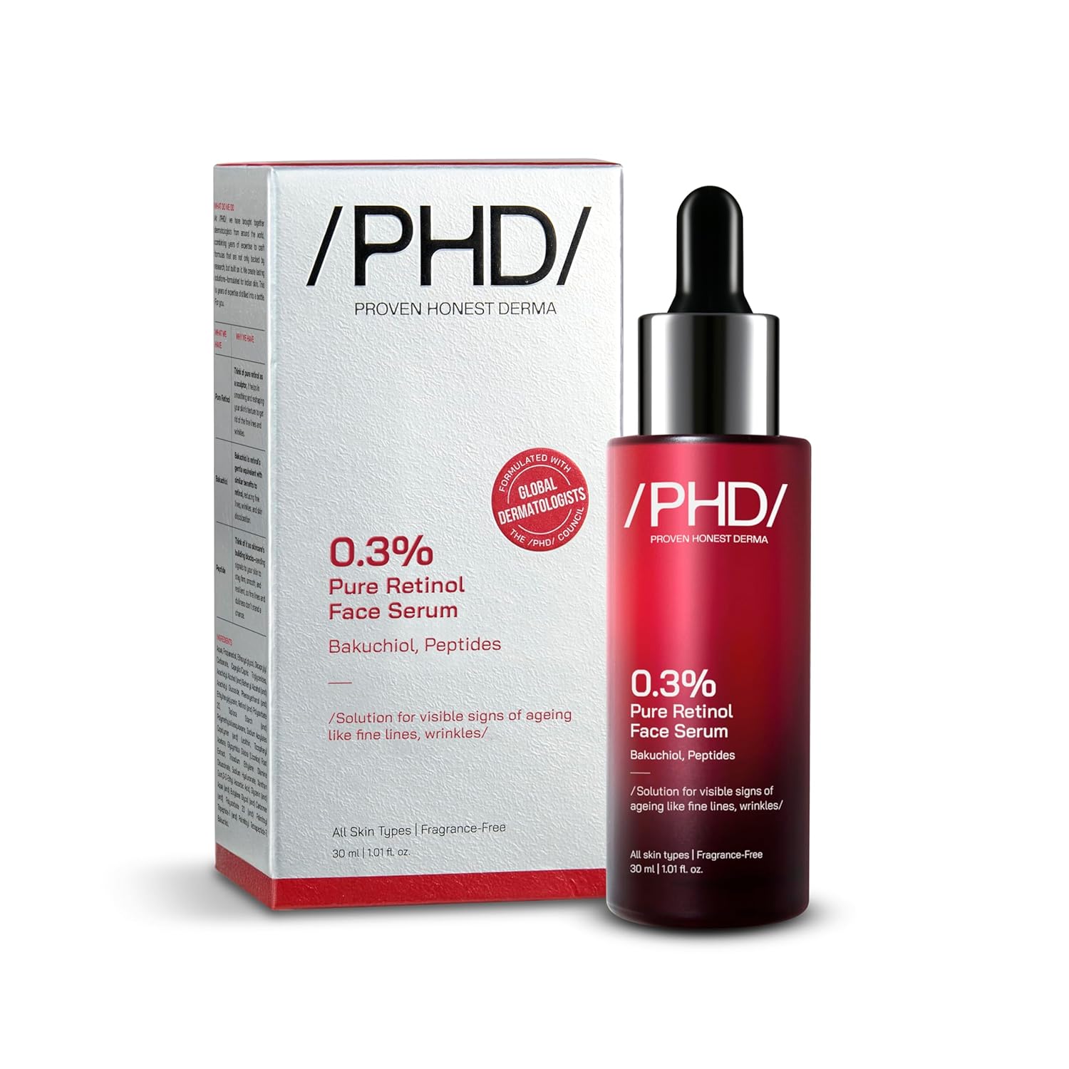 

/PHD/ Сироватка для обличчя з ретинолом 0,3% 30 мл Упаковка 1 Нічна сироватка проти старіння для дрібних зморшок та складок