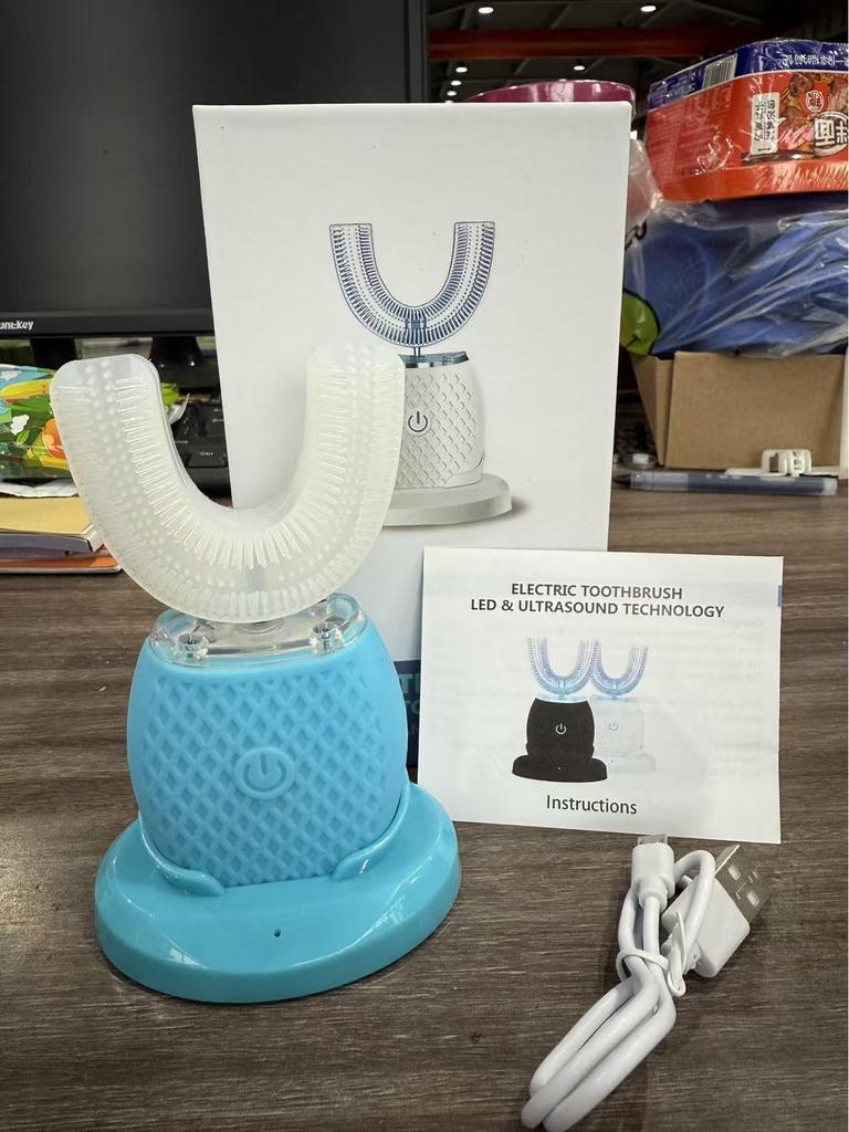 U-Shaped Waterproof Silicone Electric Toothbrush with Mouthguard for Couples, Ultrasonic Induction Charging