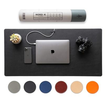 Nordik Faux Leather Desk Mat with Cable Organizer (Black, 90 X 43 Cm) Premium Extended Mouse Mat for Home and Office Accessories - Felt Vegan Large