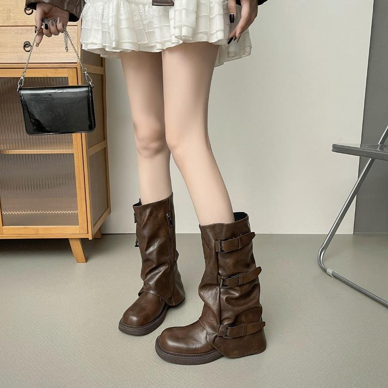 Buttoned Mid-calf Pants, Tube Boots, Women's Shoes, Dui Boots, Long Boots, Retro Boots