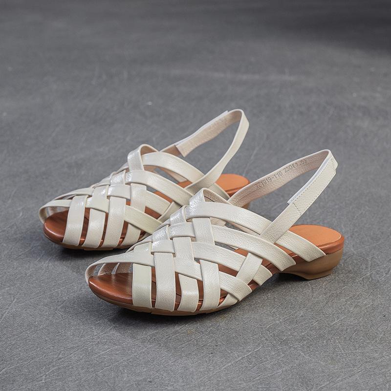 

Мода GKTINOO 2025 Весна/Лето Новая Обувь из Натуральной Кожи Женские Туфли Ручной Работы Плетеные Ажурные Дышащие Сандалии на Низком Каблуке 250