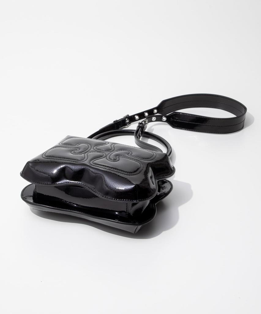Ganni Butterfly Top Handle with Strap Patent Shoulder A6288 Black Women's Bag, 099,