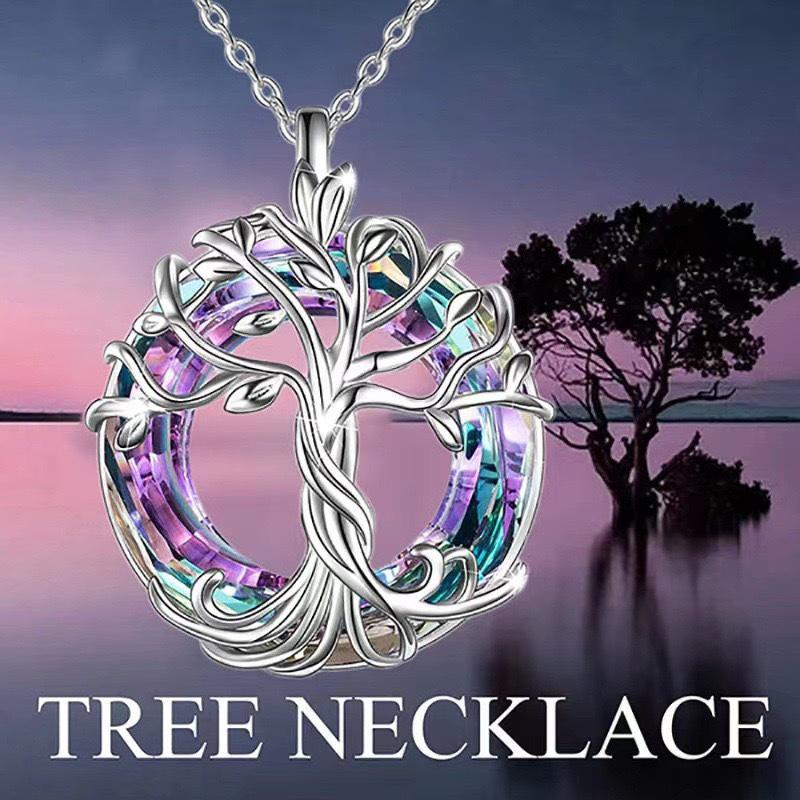 S925 Sterling Silver Crystal Tree of Life Necklace: European-Style Fashion for Women 925 Sterling Silver