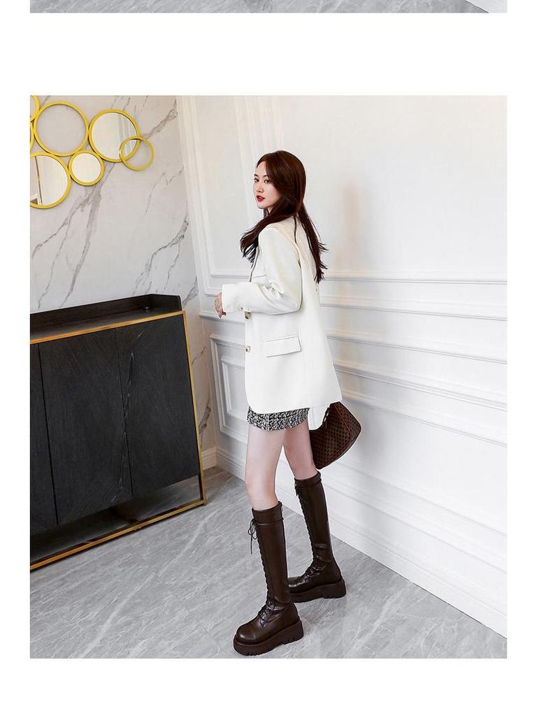 Women's Slimming Knee-High Black Lace-up Riding Boots with Thick Sole 2025