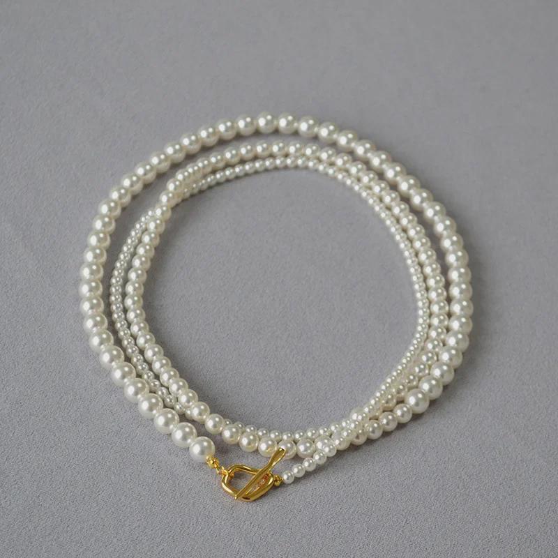 French Elegant Multi-Layer Pearl Beads Necklace with OT Buckle