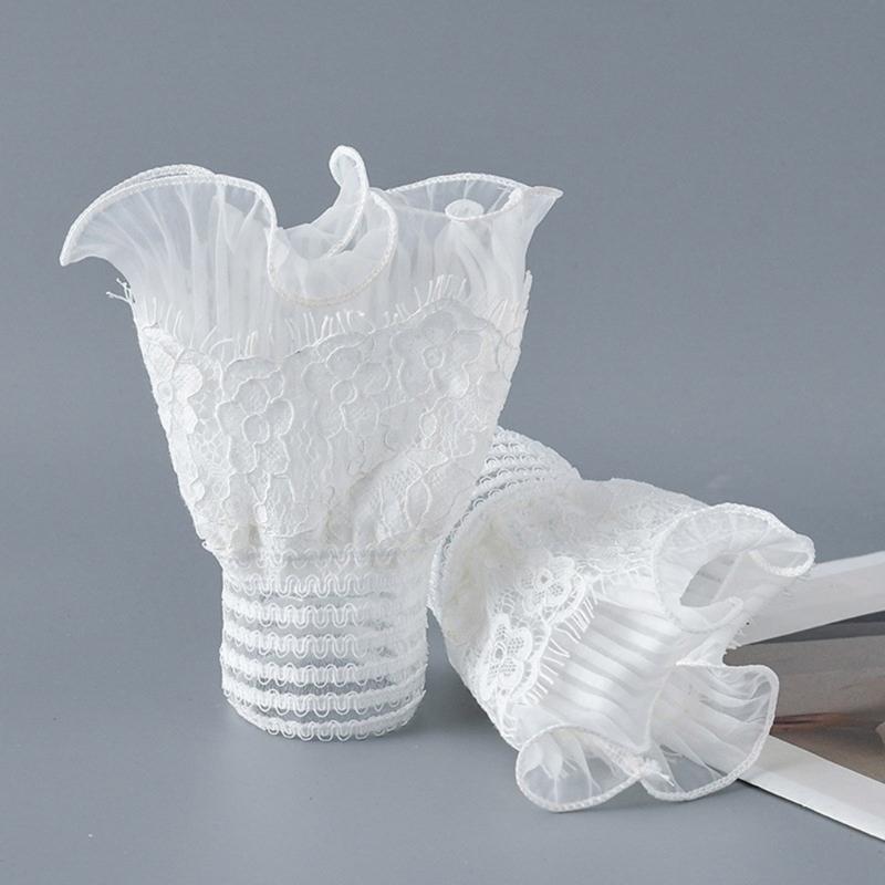 Womens GothicLace MeshLongGloves Floral Lace Wrist Cuffs Bracelets For Wedding Halloween Party Pack of 2