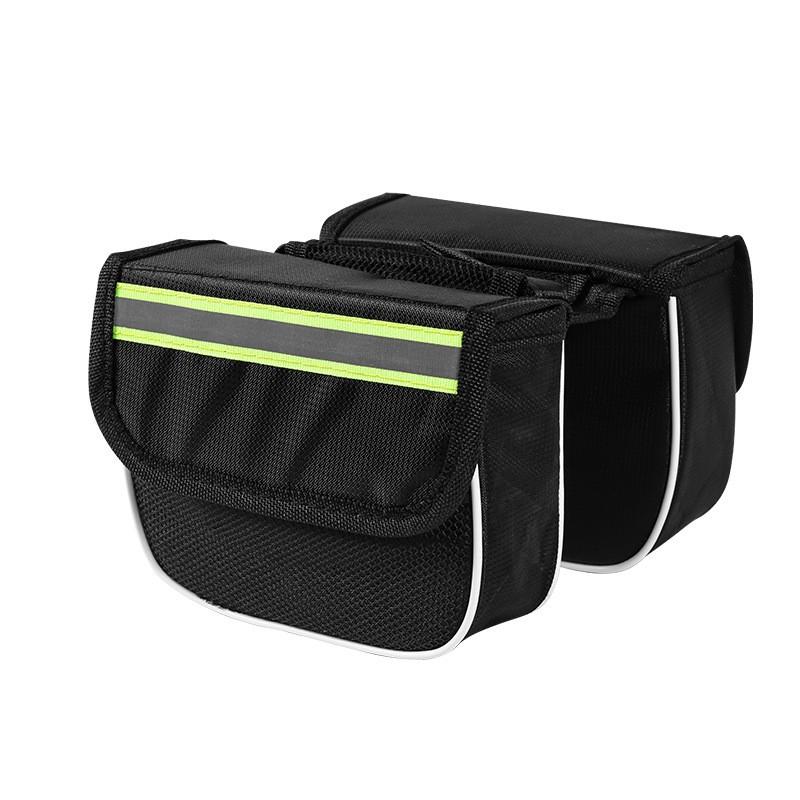 Mountain Bike Handlebar Top Tube Saddle Bag 3-in-1 Cycling Storage Pouch Black No