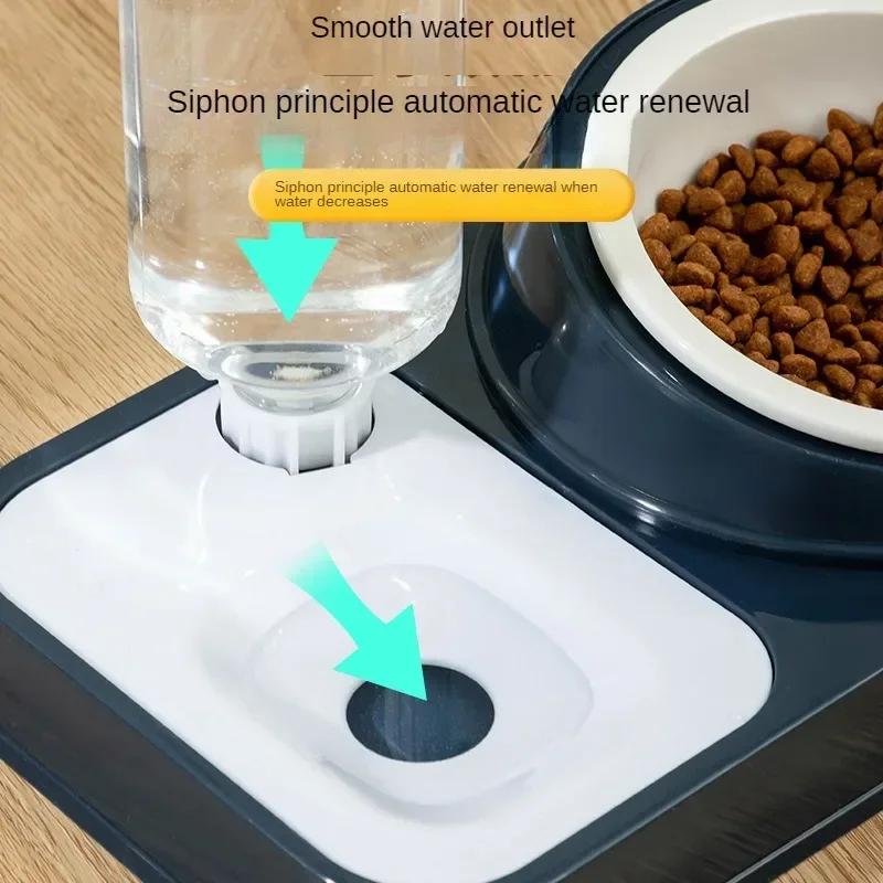 Cat Automatic Feeder for Cat Food Water Bowl Water Fountain Cats Double Bowl Anti-splash Drinker for Cat Stand Dish Bowl
