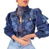 Women's Vintage Floral Denim Jacket - Turn-down Collar, Autumn/Winter Streetwear