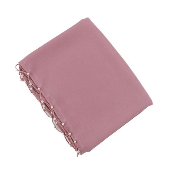 yangyizhi Washable Shawl, Ethnic Style Chiffon Texture Head Wrap with Faux Pearl Chain, Breathable All-Season Drape Headscarf for Daily Wear