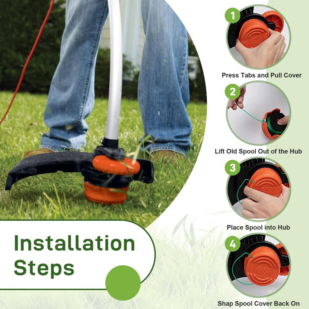 For Black & Decker Lawn Mower 10 DF-080-BKP Nylon Wire Spools + 2 RS0011 Spool Caps