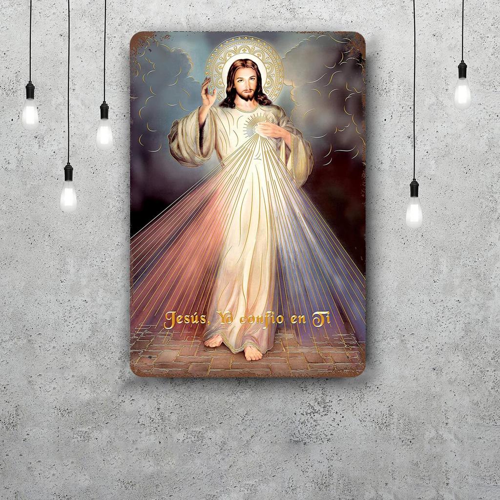 Divine Mercy Jesus Christ Religious Wall Art Print Picture Retro Tin Sign Poster Decorative Plaque Metal Plate Wall Decor