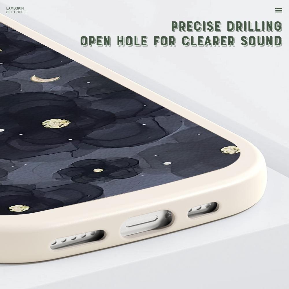 Slim Skin Feeling Black Camellia Pattern Soft Silicone PU Leather Cover Phone Case for iPhone Samsung Huawei Honor Xiaomi Redmi OPPO Realme Vivo