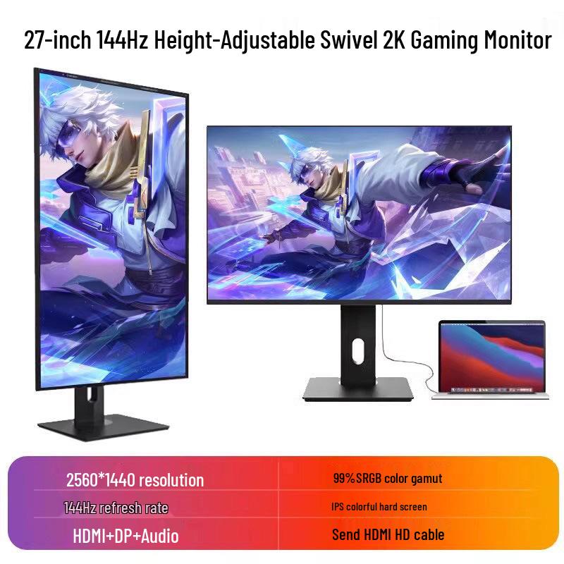 24" Rotating Vertical Monitor, 27" 4K 144Hz IPS Design Secondary Display