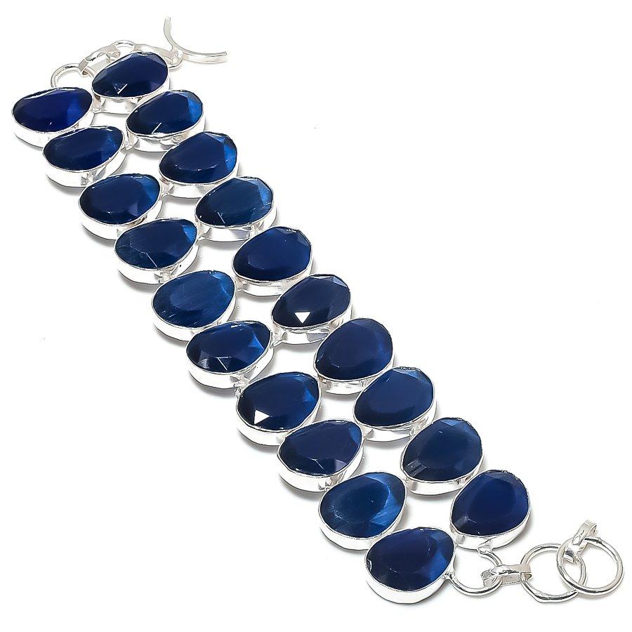 

Натуральный камень ИОЛИТ КВАРЦ Ручной работы Серебро 925 пробы Браслет 7-8 G1A68