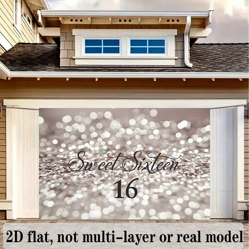 Sweet Sixteen Birthday Banner, Silver White Sparkle Backdrop Wall Decor for Party