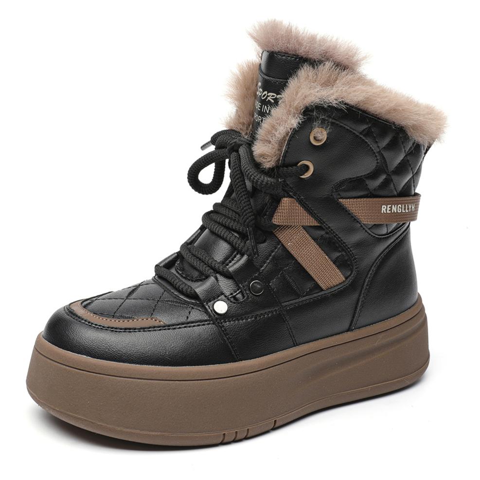 

Женские зимние ботинки на толстой платформе, нескользящие ботинки на шнуровке, прогулочные ботинки с подкладкой из искусственного меха, теплые и удобные короткие ботинки для женщин 40 чёрный