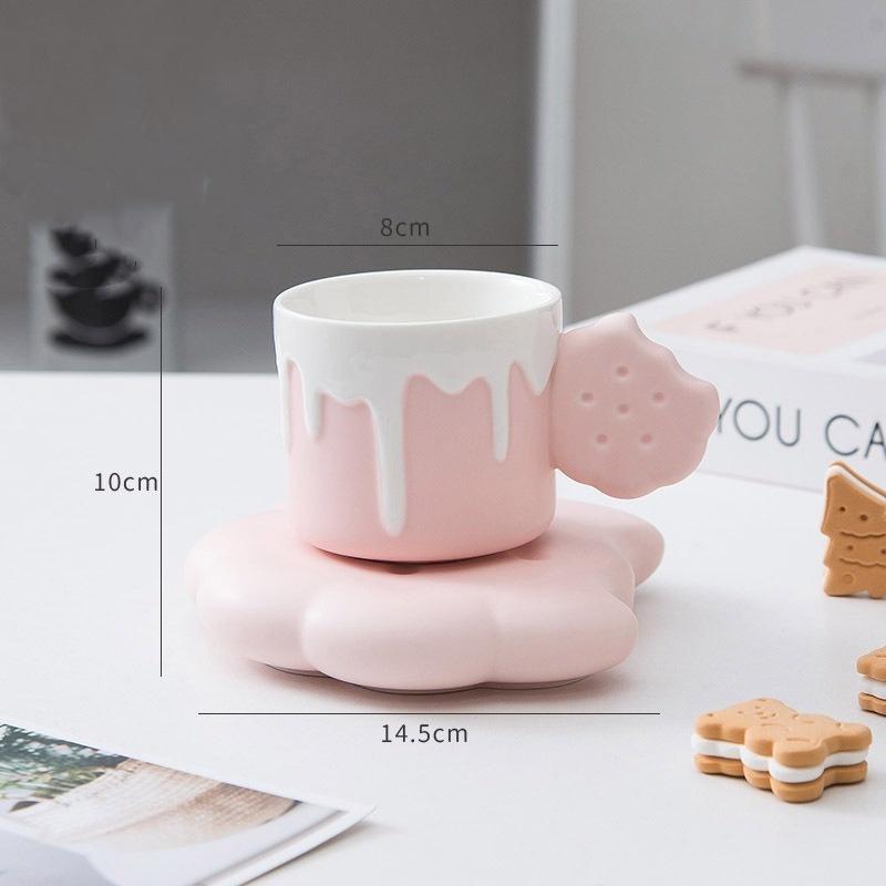 240ML Cute Cream Biscuit Ceramic Water Cup Creative Cartoon Household Breakfast Milk Mug Girls Office Design Coffee Cups