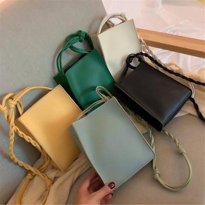 Meisjes Kleine Vierkante Schoudertas Leer Geweven Riem Crossbody Tas Fashi Dames Effen Phe Portemonnee Vintage Boodschappertas