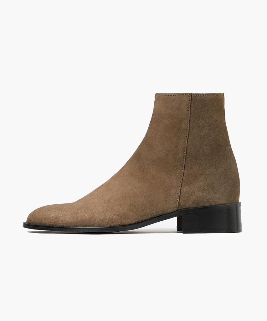 Firenze Atelier Hidden Zipper Detail Slim Toe Suede Zip-Up Boots 3343-Qs [Mid Brown]
