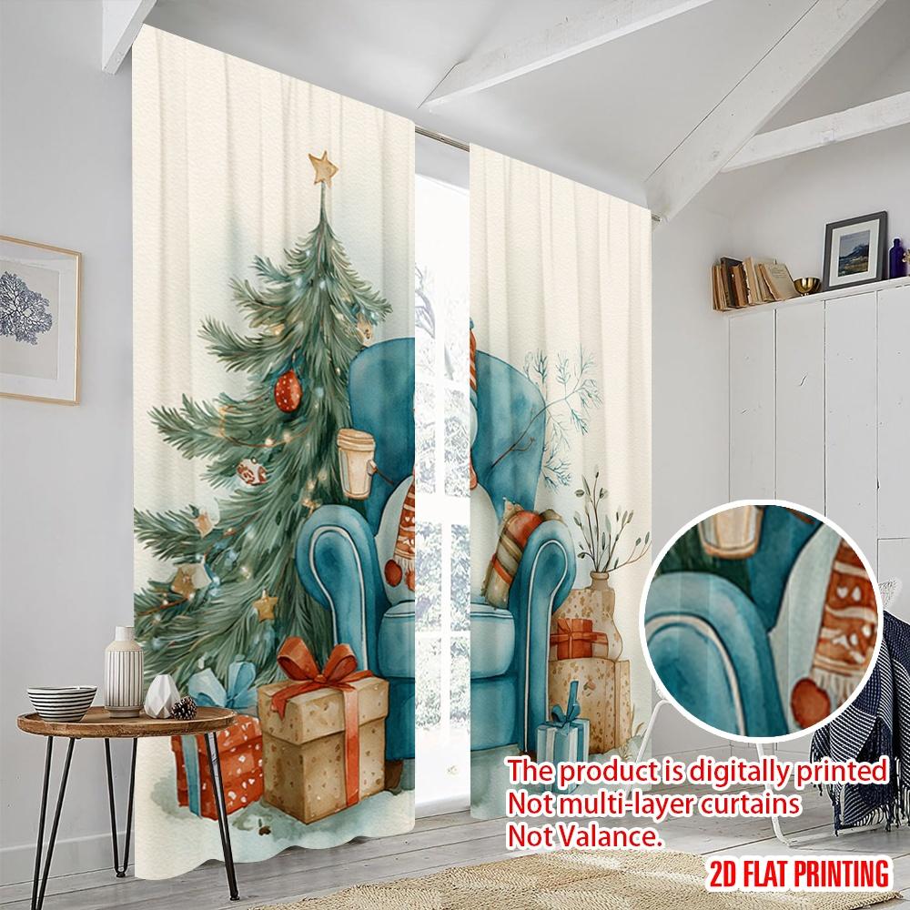 2 Stück, 2D-Flachdruck Vorhänge Schneemann & Schneeflocke Polyestergewebe (ohne Stange) Dekorationen Außen Perfekt für Schlafzimmer,