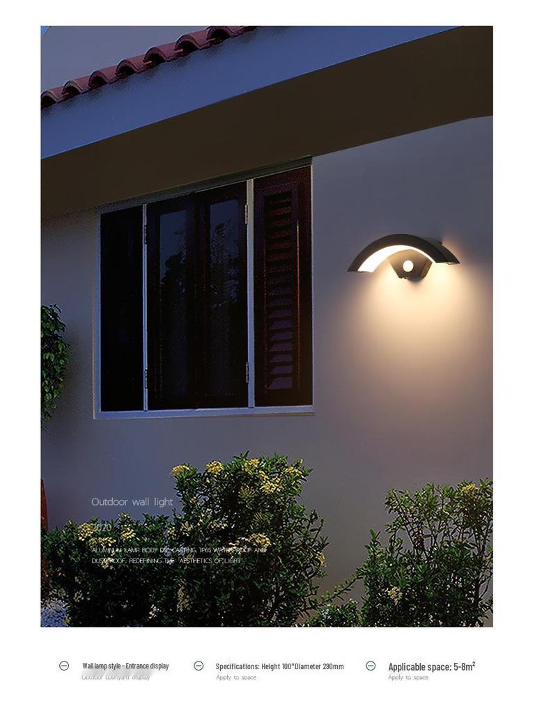 LED Waterproof Motion Sensor Wall Lamp - Courtyard, Balcony, Doorway, Moon-Shaped Design