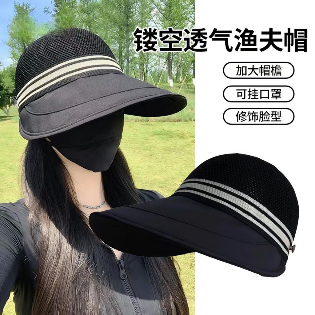 [Factory approval] can tie ponytail sunscreen hat women's summer ice silk breathable big eaves sun hat UV protection bucket hat