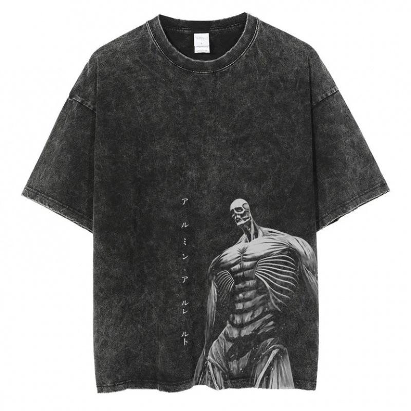 Breathable Print Attack Short Washed Cotton Pattern Giant Retro Casual Male And Female Anime M