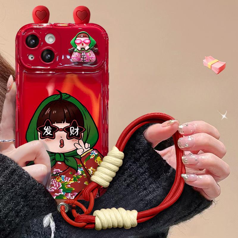 Applicable To Apple 15 Mobile Phone Case IPhone 14pro/13 Northeast Girl Doll Lanyard 11/12 Flip Mirror