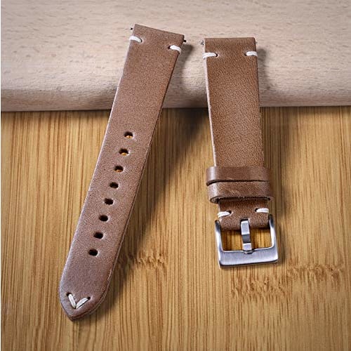 24mm Leather Watch Band for Men and Women, Vintage Handmade Horween Chromexcel Soft Leather Watch Strap Replacement