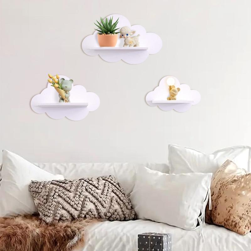 Modern Style Wooden Wall Storage Rack Durable Stable Cloud Shape Shelf Minimalist Wall Mounted Shelves Storage