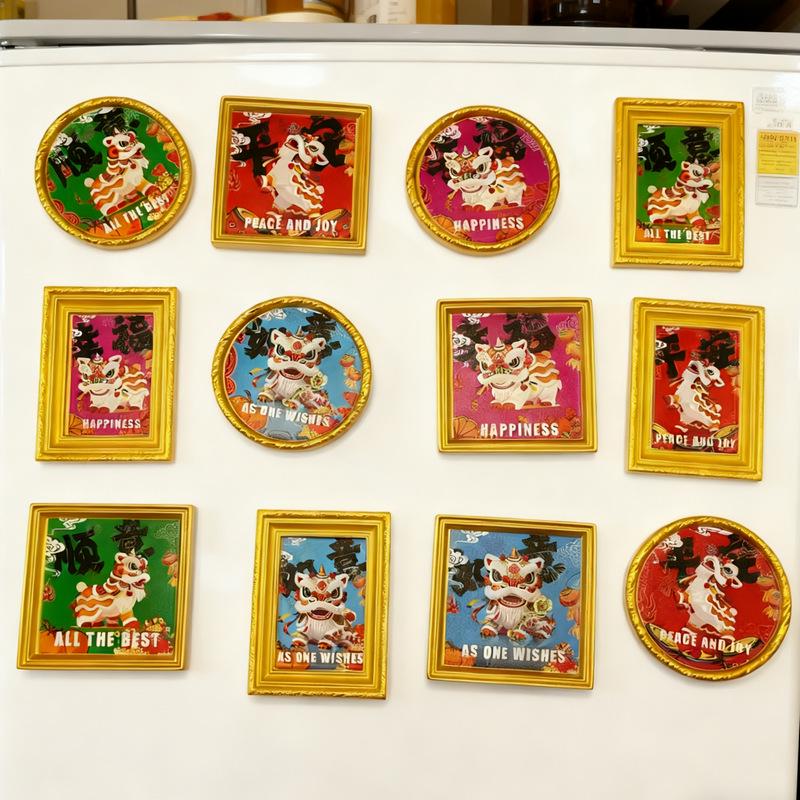 3D Lion Dance Fridge Magnet Photo Frame - Festive Spring Festival Decoration