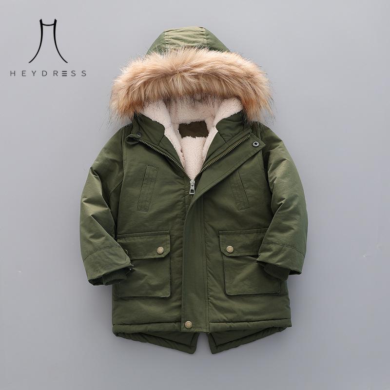 Children Wear Velvet Thickened Cotton Coat Winter New Fashion Hooded Coat Children Cotton Coat