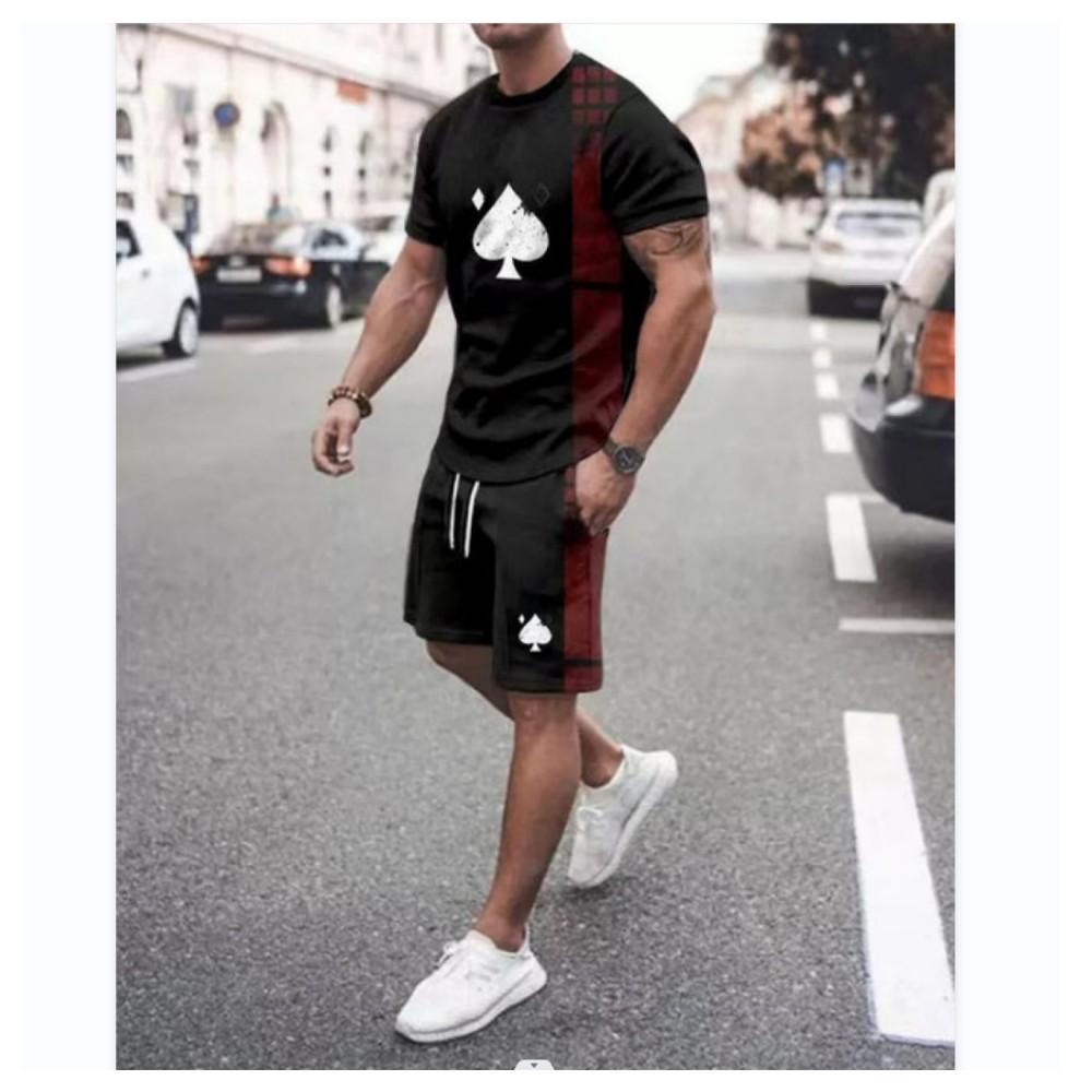 Summer Casual Men's Adult Set 3D Printed Pattern Men's Short-Sleeved T-shirt Set Gradient Cool Casual Sports Shorts two-Piece