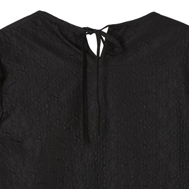 LAP Embossed Puff Sleeve Ribbon Tie Blouse Ar2Wb472