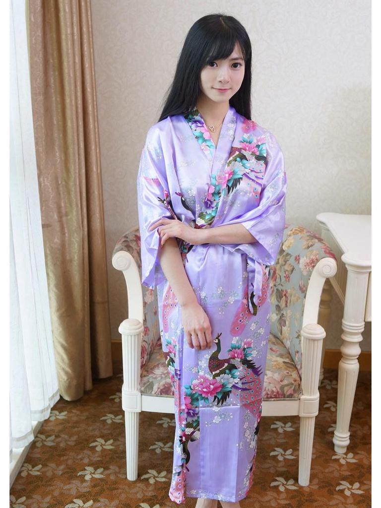 Damen Übergröße Pfau Tang Anzug Seiden-Ausgabe Bademantel Pyjama