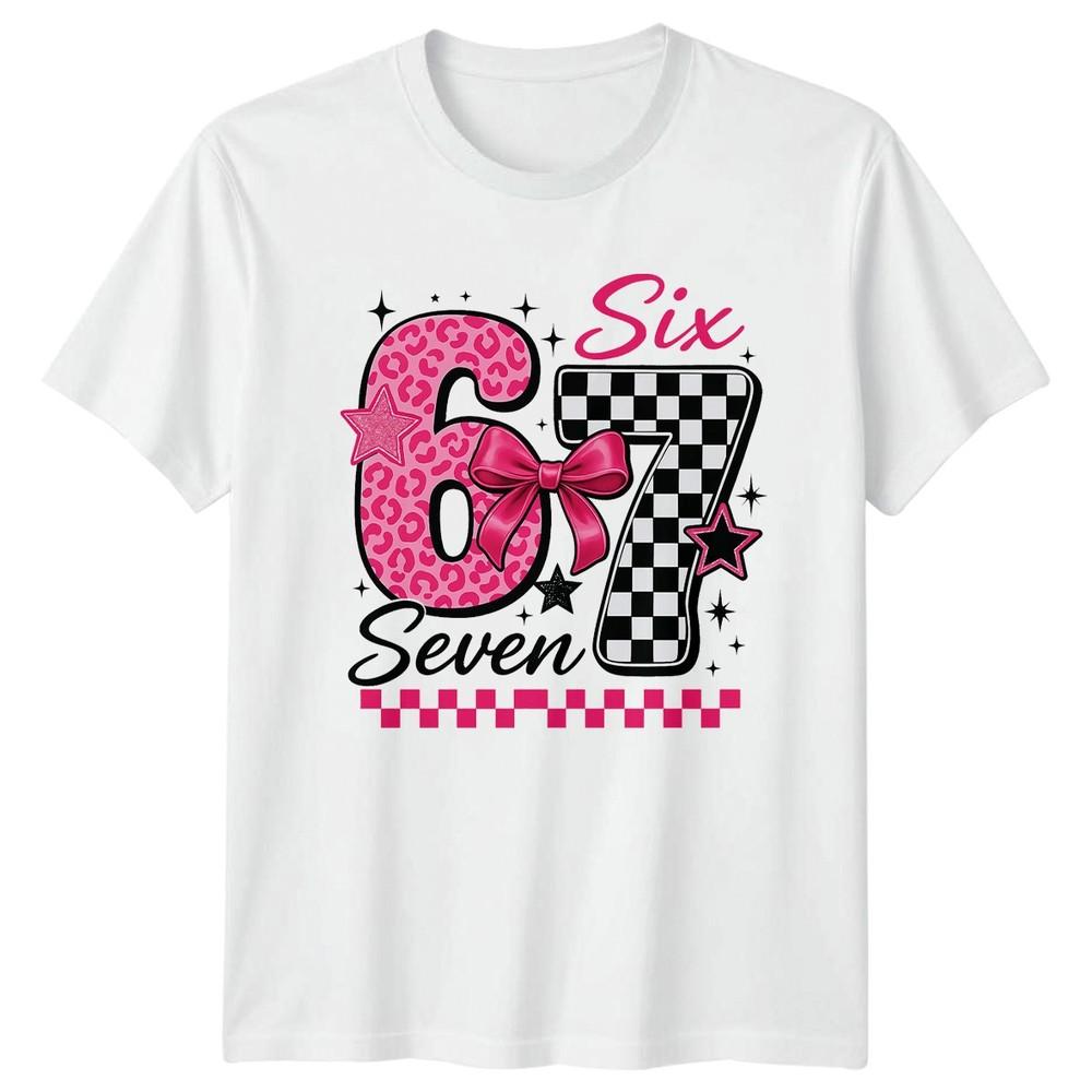 Six Seven 6 7 Unisexs TShirt Birthday Girl Leopard Milestone 7th Birthday S