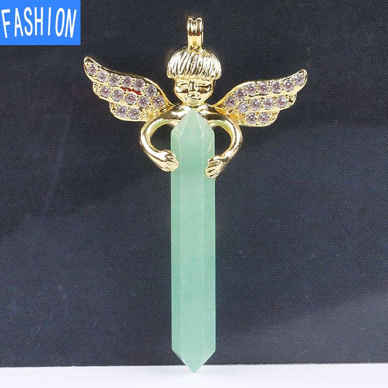 Sechseckiger Anhänger aus natürlichem Kristall, Amor-Diamant, Engelsflügel-Halskettenanhänger